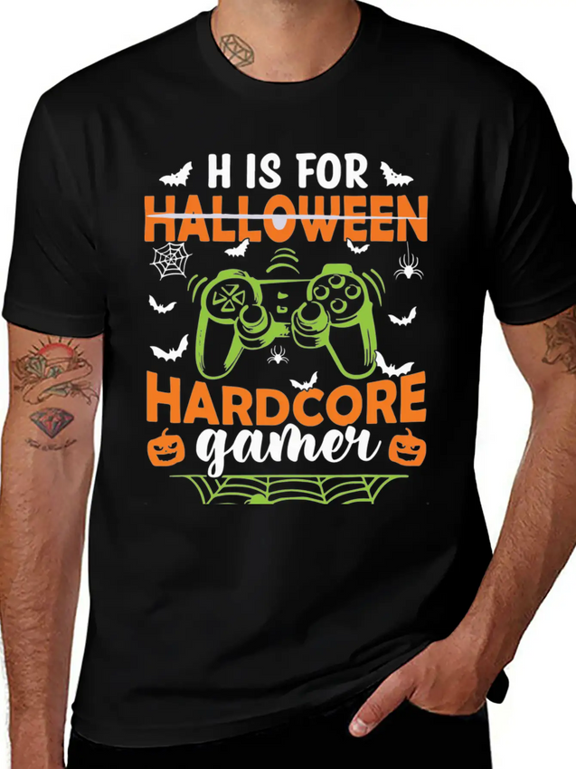Funny Halloween Costume H Is Hardcore Gamer Lightweight Cotton T-Shirt – Daily Comfort Graphic Shirt