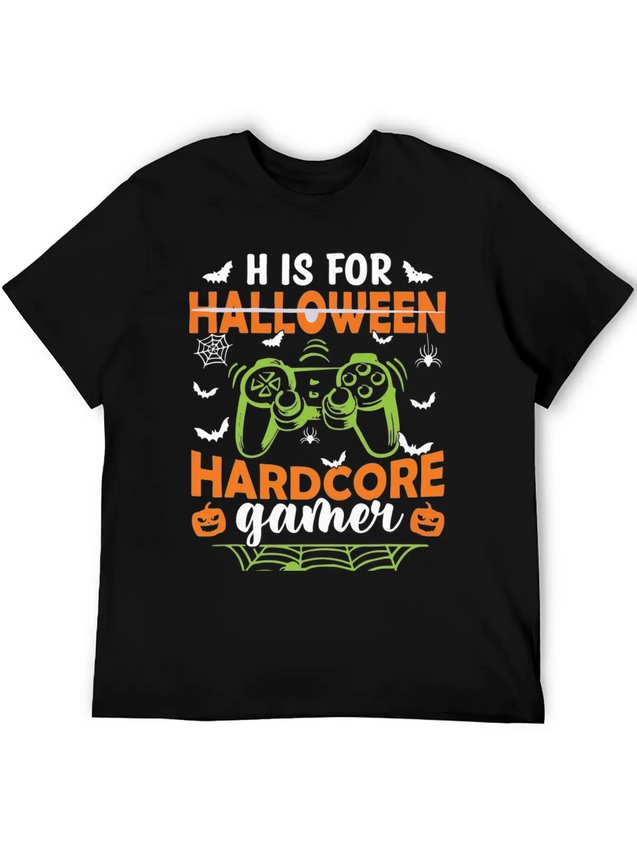 Funny Halloween Costume H Is Hardcore Gamer Lightweight Cotton T-Shirt – Daily Comfort Graphic Shirt