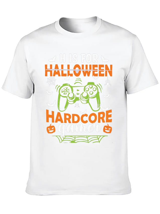 Funny Halloween Costume H Is Hardcore Gamer Lightweight Cotton T-Shirt – Daily Comfort Graphic Shirt