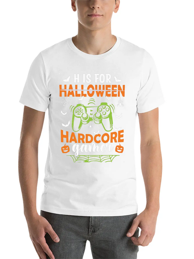 Funny Halloween Costume H Is Hardcore Gamer Lightweight Cotton T-Shirt – Daily Comfort Graphic Shirt