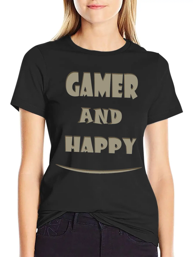Gamer And Happy Design Lightweight Cotton T-Shirt – Daily Comfort Graphic Shirt