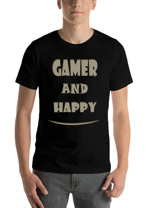 Gamer And Happy Design Lightweight Cotton T-Shirt – Daily Comfort Graphic Shirt