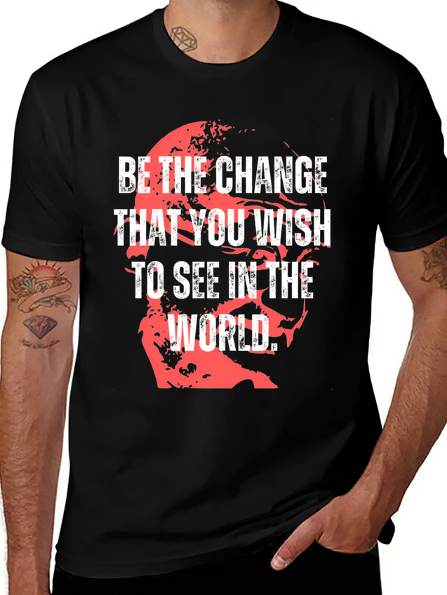 Gandhi Quote Be The Change Mama Gandhi Quotes Lightweight Cotton T-Shirt – Daily Comfort Graphic Shirt