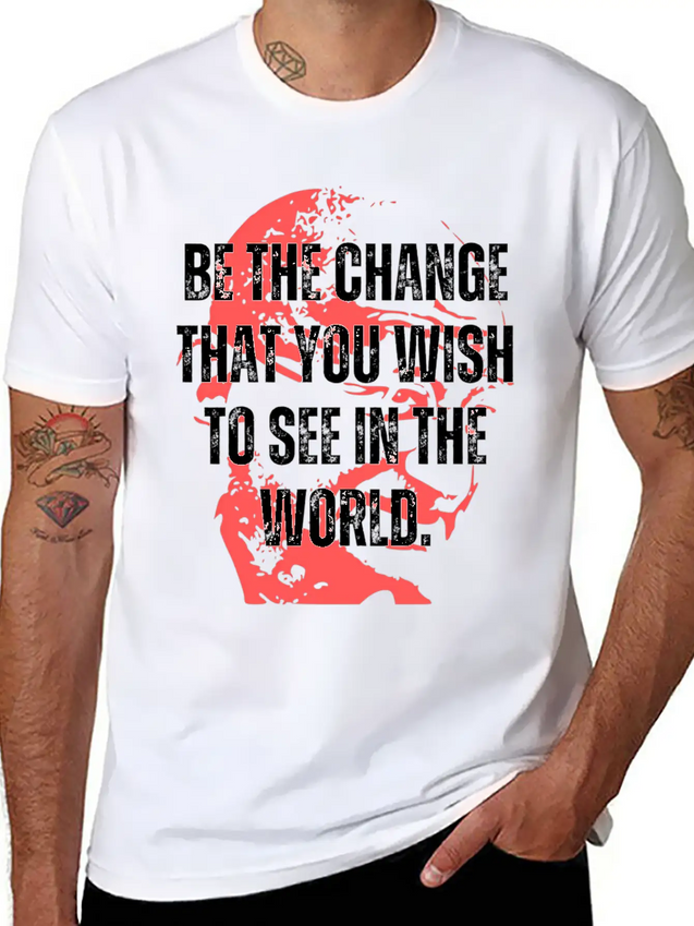 Gandhi Quote Be The Change Mama Gandhi Quotes Lightweight Cotton T-Shirt – Daily Comfort Graphic Shirt