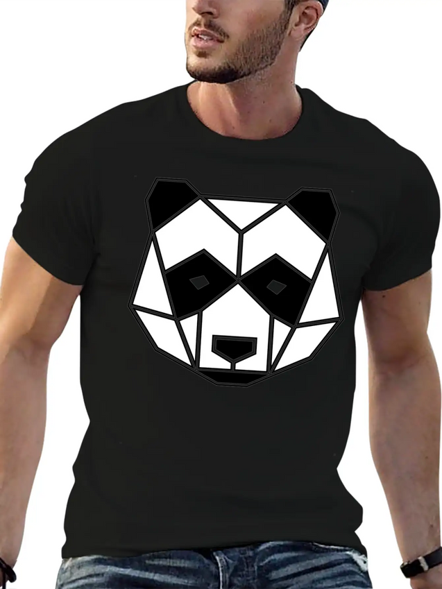 Geometric Animal: Panda Bear Lightweight Cotton T-Shirt – Daily Comfort Graphic Shirt