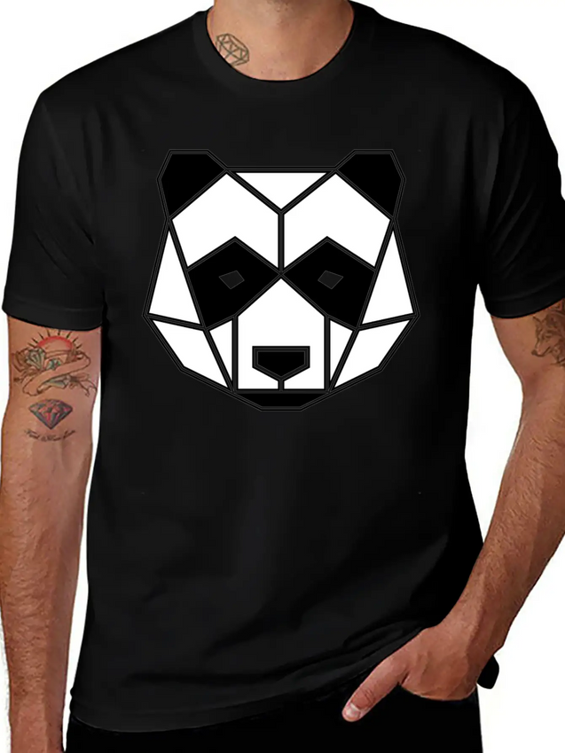 Geometric Animal: Panda Bear Lightweight Cotton T-Shirt – Daily Comfort Graphic Shirt