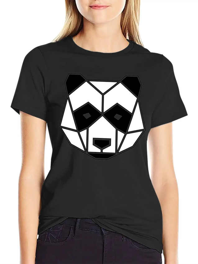 Geometric Animal: Panda Bear Lightweight Cotton T-Shirt – Daily Comfort Graphic Shirt