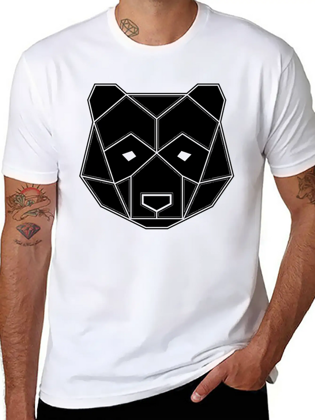 Geometric Animal: Panda Bear Lightweight Cotton T-Shirt – Daily Comfort Graphic Shirt