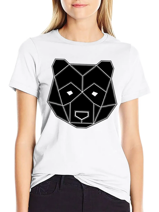 Geometric Animal: Panda Bear Lightweight Cotton T-Shirt – Daily Comfort Graphic Shirt