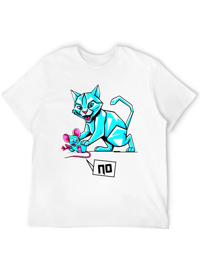 Geometric Cat And Mouse Lightweight Cotton T-Shirt – Daily Comfort Graphic Shirt