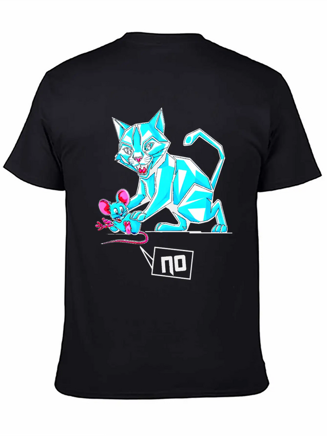Geometric Cat And Mouse Lightweight Cotton T-Shirt – Daily Comfort Graphic Shirt
