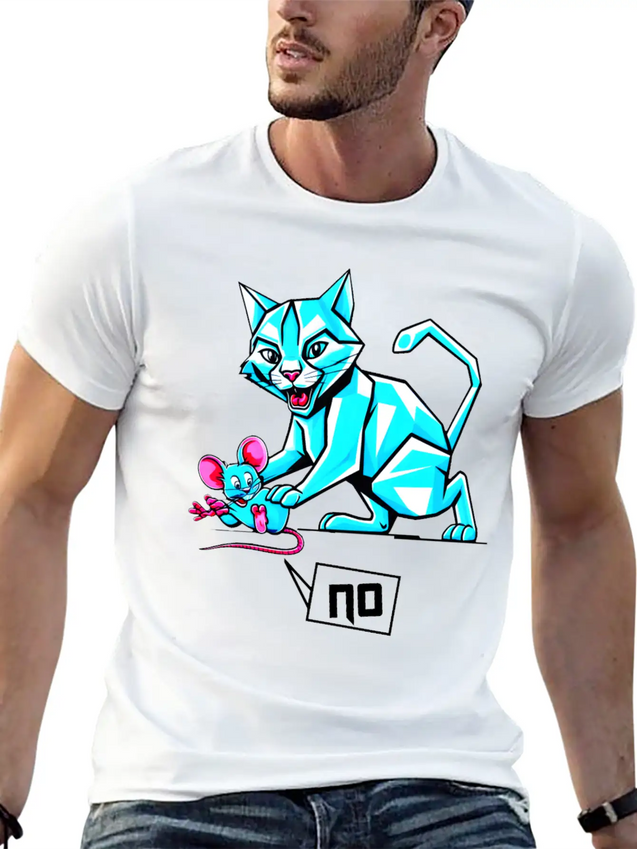 Geometric Cat And Mouse Lightweight Cotton T-Shirt – Daily Comfort Graphic Shirt