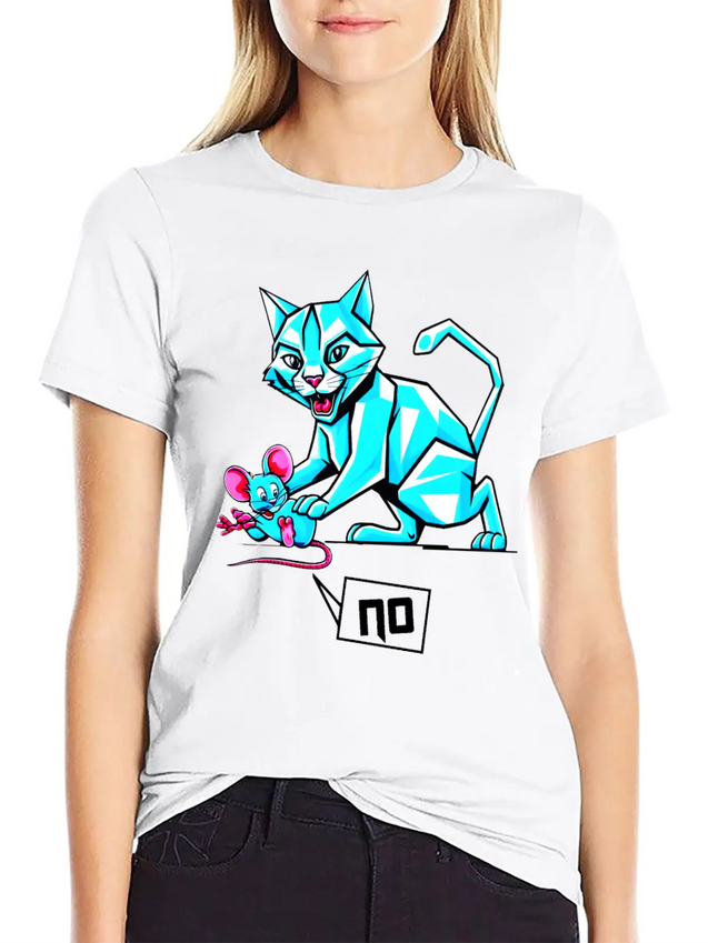 Geometric Cat And Mouse Lightweight Cotton T-Shirt – Daily Comfort Graphic Shirt