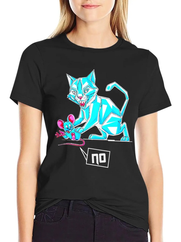 Geometric Cat And Mouse Lightweight Cotton T-Shirt – Daily Comfort Graphic Shirt