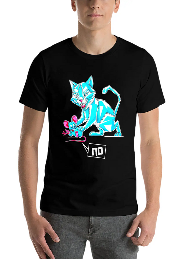 Geometric Cat And Mouse Lightweight Cotton T-Shirt – Daily Comfort Graphic Shirt