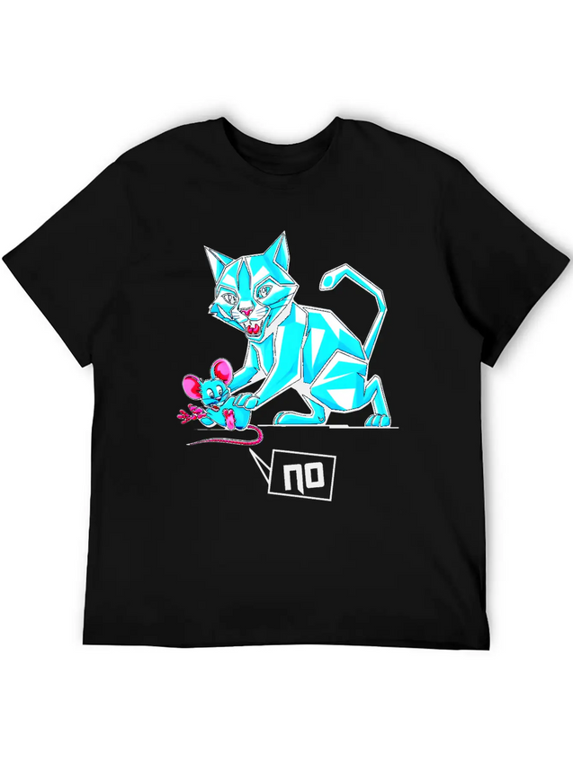 Geometric Cat And Mouse Lightweight Cotton T-Shirt – Daily Comfort Graphic Shirt