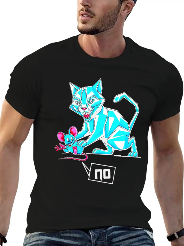 Geometric Cat And Mouse Lightweight Cotton T-Shirt – Daily Comfort Graphic Shirt