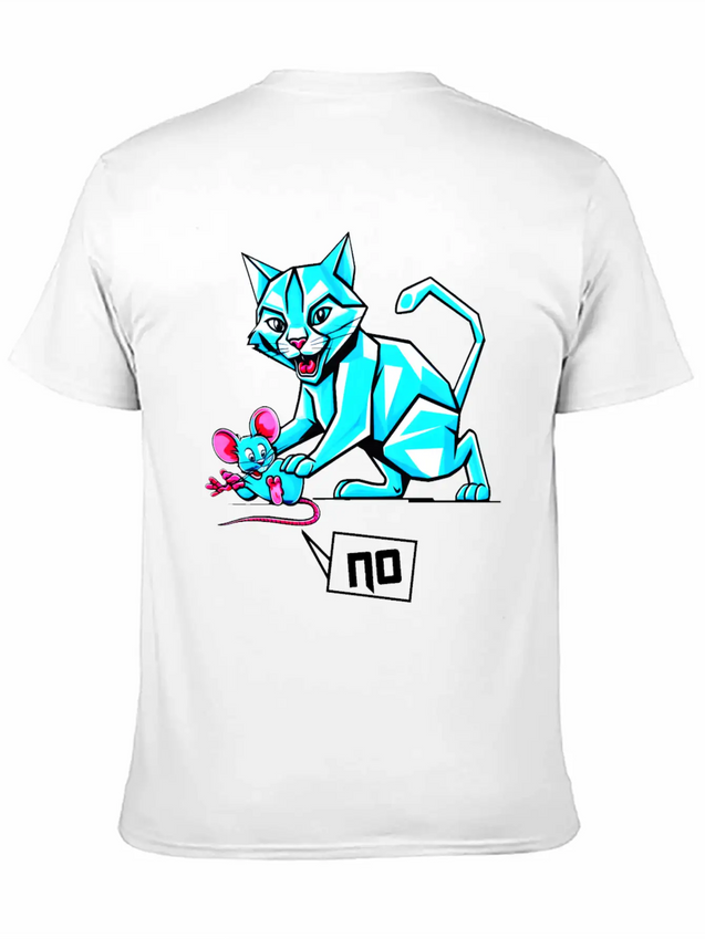 Geometric Cat And Mouse Lightweight Cotton T-Shirt – Daily Comfort Graphic Shirt