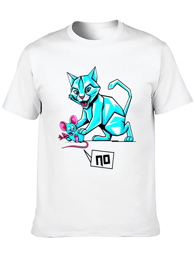 Geometric Cat And Mouse Lightweight Cotton T-Shirt – Daily Comfort Graphic Shirt