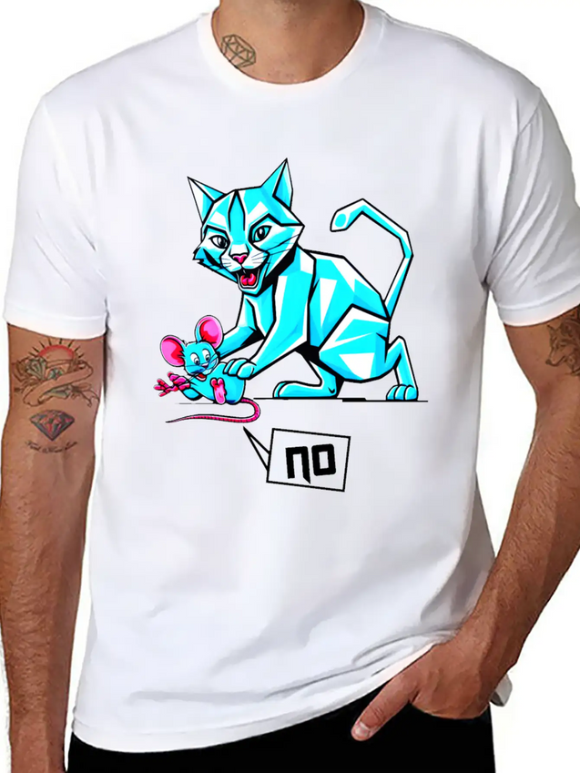 Geometric Cat And Mouse Lightweight Cotton T-Shirt – Daily Comfort Graphic Shirt
