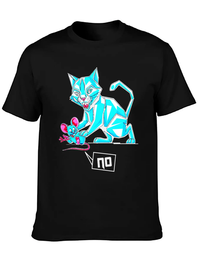 Geometric Cat And Mouse Lightweight Cotton T-Shirt – Daily Comfort Graphic Shirt