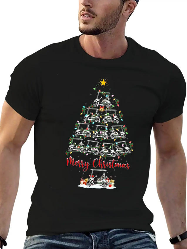 Golf Cart Lover Xmas Lighting Santa Golf Cart Lightweight Cotton T-Shirt – Daily Comfort Graphic Shirt