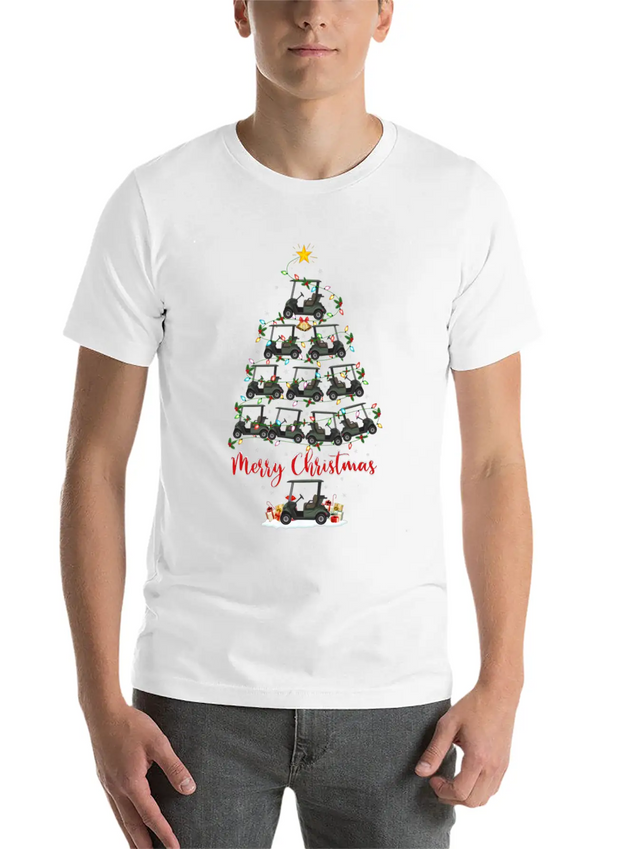 Golf Cart Lover Xmas Lighting Santa Golf Cart Lightweight Cotton T-Shirt – Daily Comfort Graphic Shirt