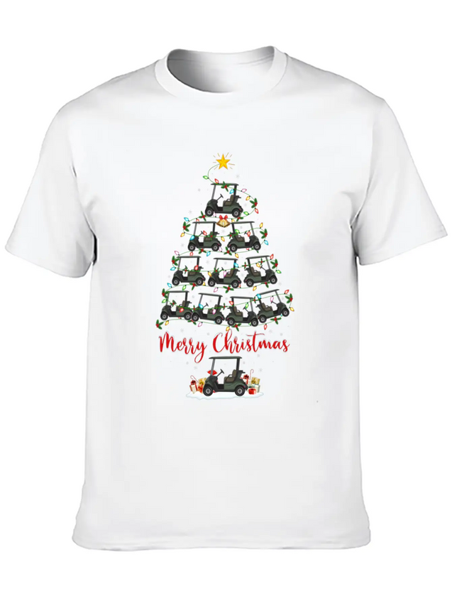 Golf Cart Lover Xmas Lighting Santa Golf Cart Lightweight Cotton T-Shirt – Daily Comfort Graphic Shirt