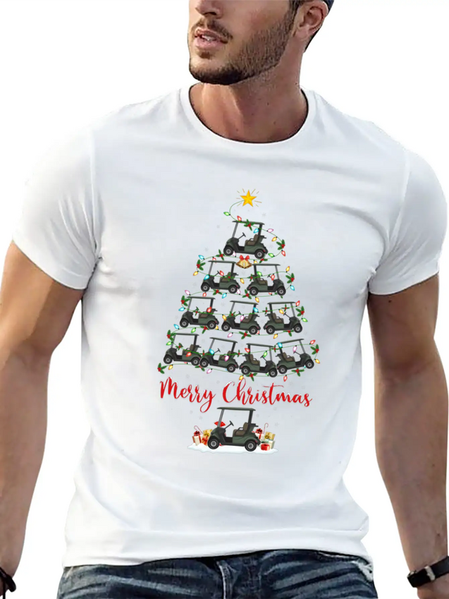 Golf Cart Lover Xmas Lighting Santa Golf Cart Lightweight Cotton T-Shirt – Daily Comfort Graphic Shirt