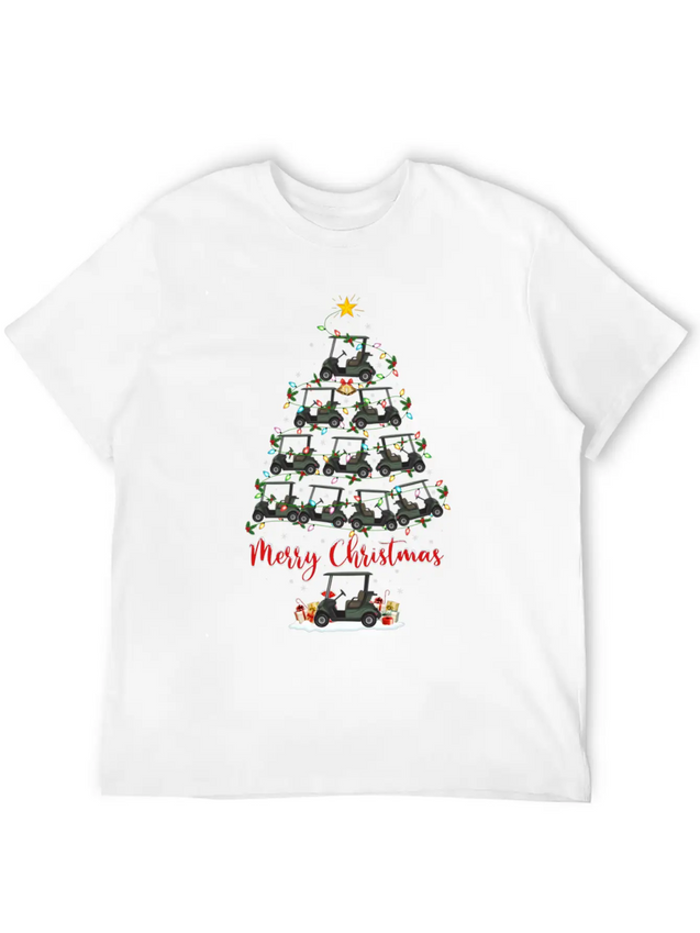 Golf Cart Lover Xmas Lighting Santa Golf Cart Lightweight Cotton T-Shirt – Daily Comfort Graphic Shirt