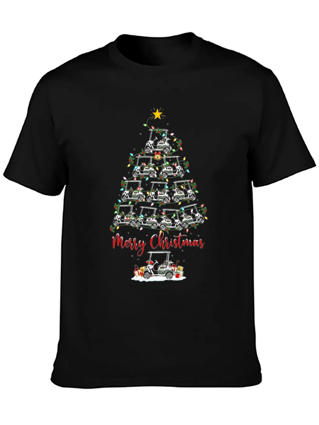 Golf Cart Lover Xmas Lighting Santa Golf Cart Lightweight Cotton T-Shirt – Daily Comfort Graphic Shirt