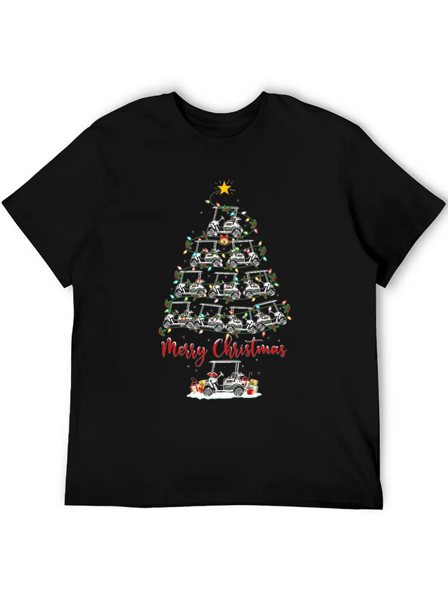 Golf Cart Lover Xmas Lighting Santa Golf Cart Lightweight Cotton T-Shirt – Daily Comfort Graphic Shirt