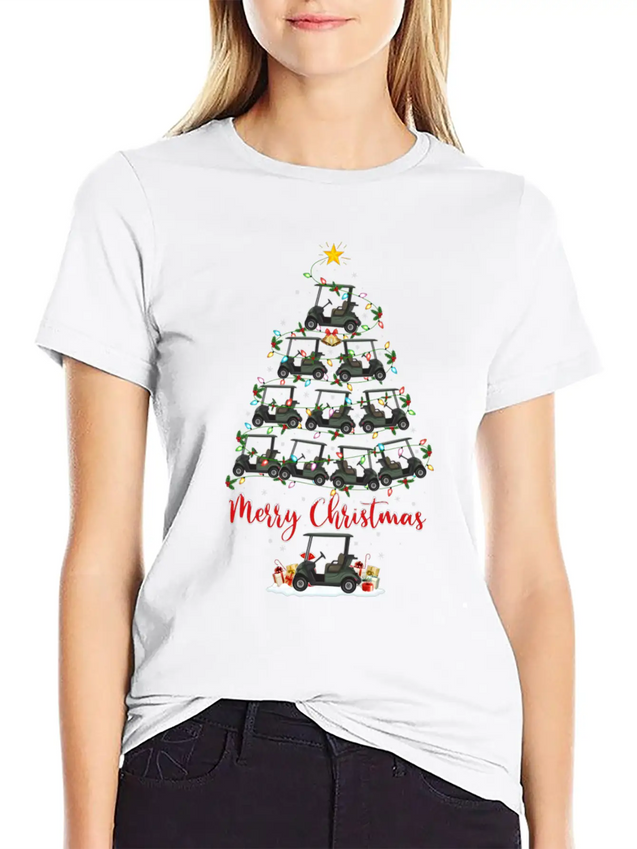 Golf Cart Lover Xmas Lighting Santa Golf Cart Lightweight Cotton T-Shirt – Daily Comfort Graphic Shirt
