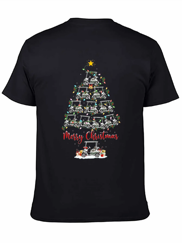 Golf Cart Lover Xmas Lighting Santa Golf Cart Lightweight Cotton T-Shirt – Daily Comfort Graphic Shirt