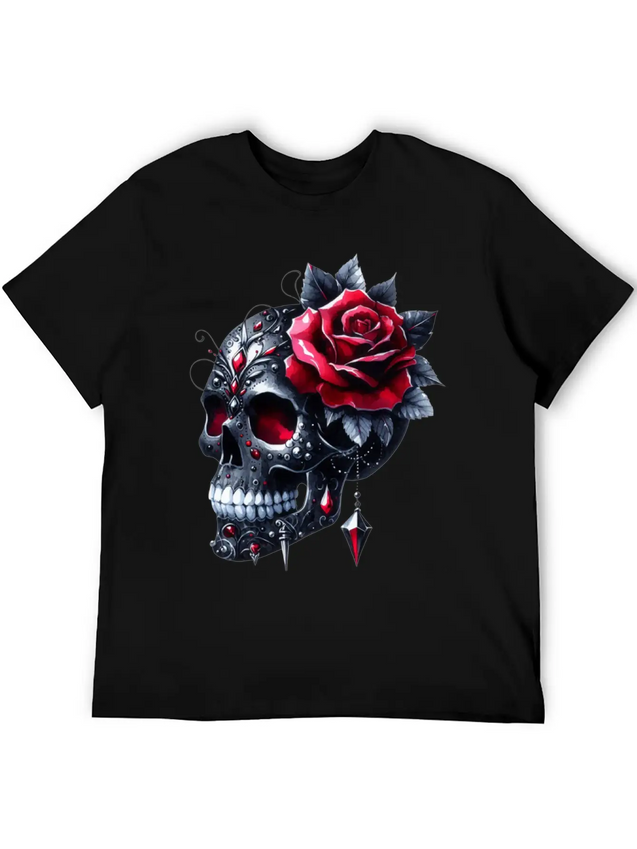 Gothic Skull Valentine's Day, Valentines Gifts Lightweight Cotton T-Shirt – Daily Comfort Graphic Shirt