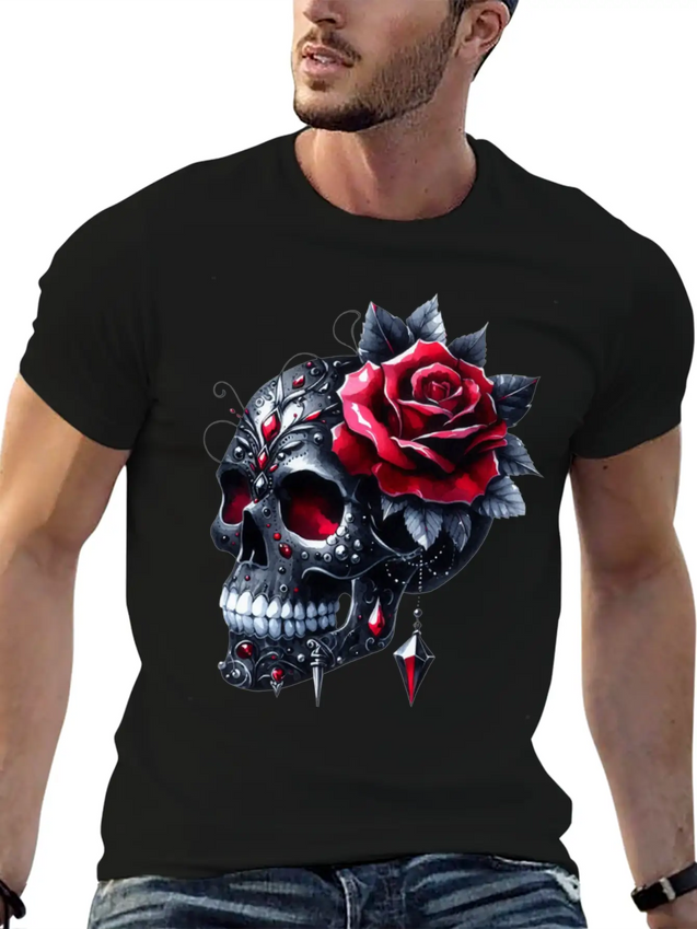 Gothic Skull Valentine's Day, Valentines Gifts Lightweight Cotton T-Shirt – Daily Comfort Graphic Shirt
