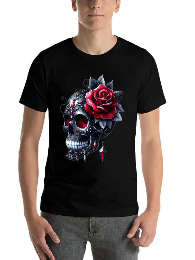 Gothic Skull Valentine's Day, Valentines Gifts Lightweight Cotton T-Shirt – Daily Comfort Graphic Shirt