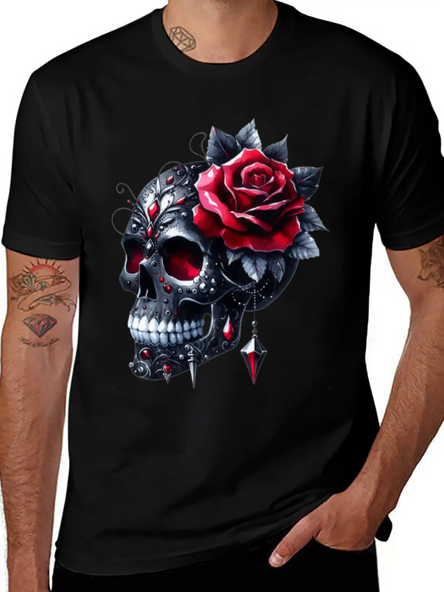 Gothic Skull Valentine's Day, Valentines Gifts Lightweight Cotton T-Shirt – Daily Comfort Graphic Shirt