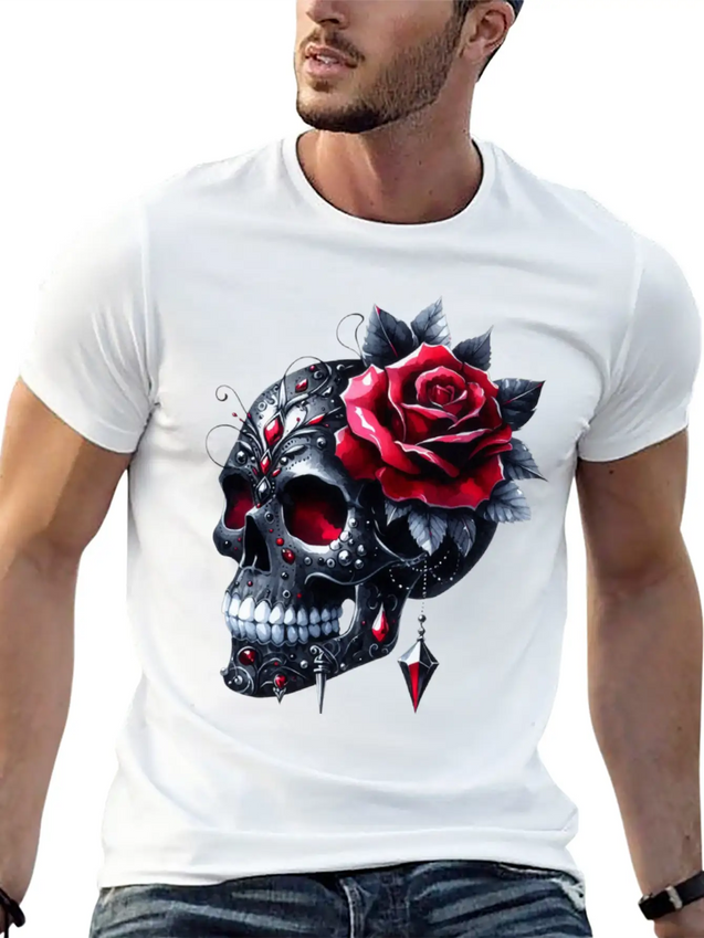 Gothic Skull Valentine's Day, Valentines Gifts Lightweight Cotton T-Shirt – Daily Comfort Graphic Shirt