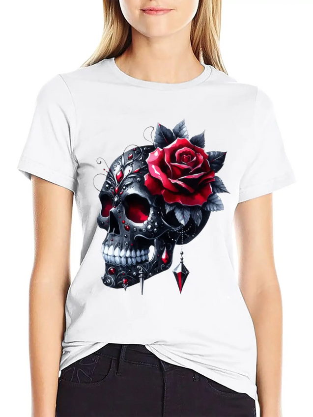 Gothic Skull Valentine's Day, Valentines Gifts Lightweight Cotton T-Shirt – Daily Comfort Graphic Shirt