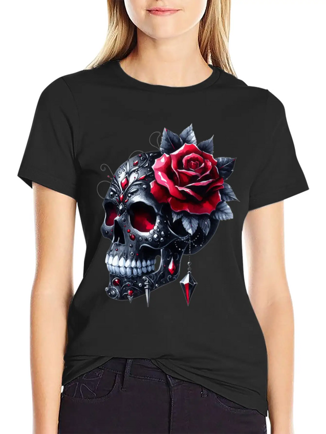 Gothic Skull Valentine's Day, Valentines Gifts Lightweight Cotton T-Shirt – Daily Comfort Graphic Shirt