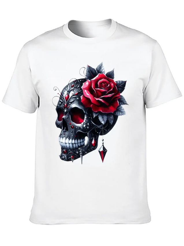Gothic Skull Valentine's Day, Valentines Gifts Lightweight Cotton T-Shirt – Daily Comfort Graphic Shirt