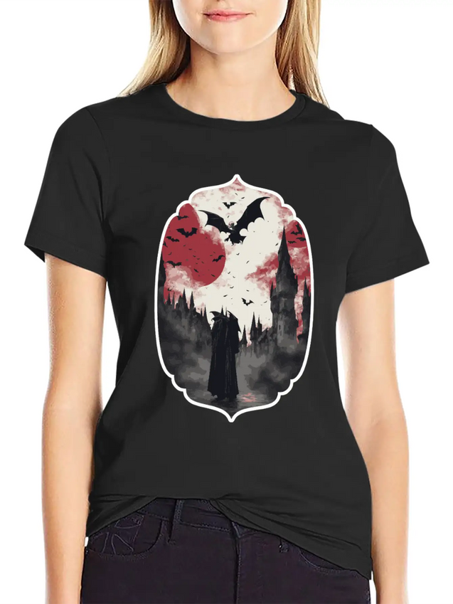 Gothic Vampire Horror Design Lightweight Cotton T-Shirt – Daily Comfort Graphic Shirt