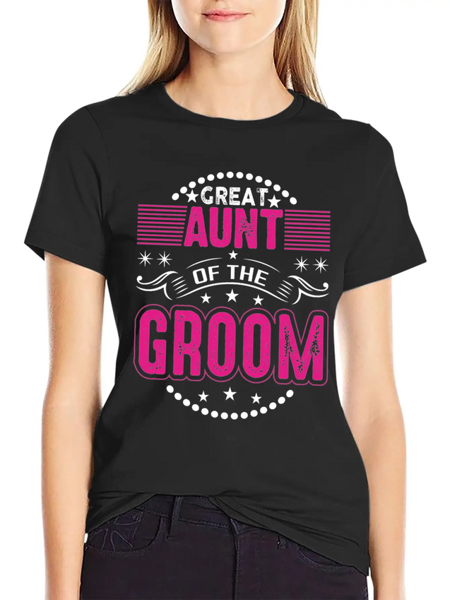 Great Aunt Of The Groom Wedding Bridal Shower Brid Lightweight Cotton T-Shirt – Daily Comfort Graphic Shirt