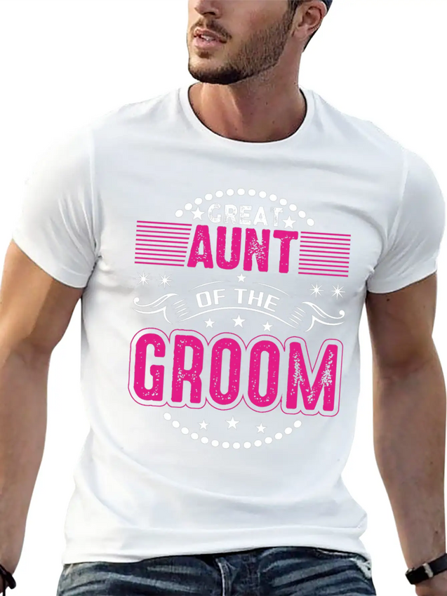 Great Aunt Of The Groom Wedding Bridal Shower Brid Lightweight Cotton T-Shirt – Daily Comfort Graphic Shirt