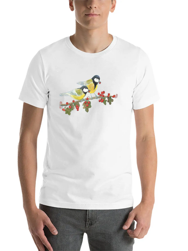 Great Tit Birds Eating Hawthorn Berries Lightweight Cotton T-Shirt – Daily Comfort Graphic Shirt