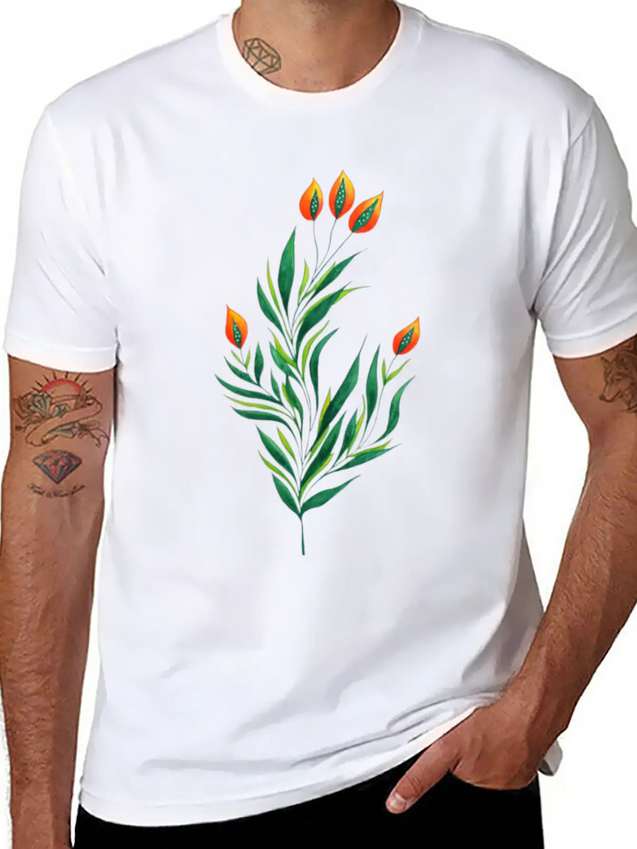 Green Plant With Orange Buds Kids Clothes Lightweight Cotton T-Shirt – Daily Comfort Graphic Shirt