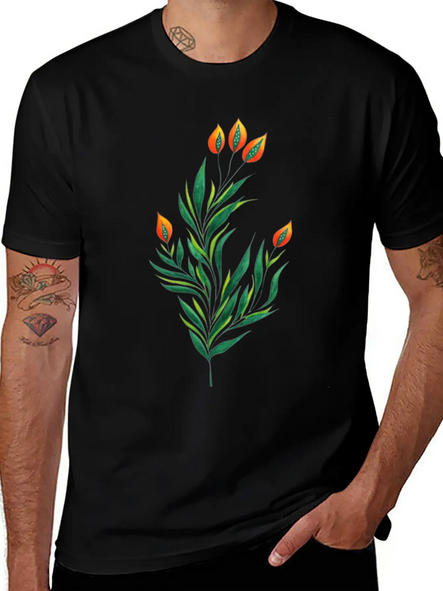 Green Plant With Orange Buds Kids Clothes Lightweight Cotton T-Shirt – Daily Comfort Graphic Shirt