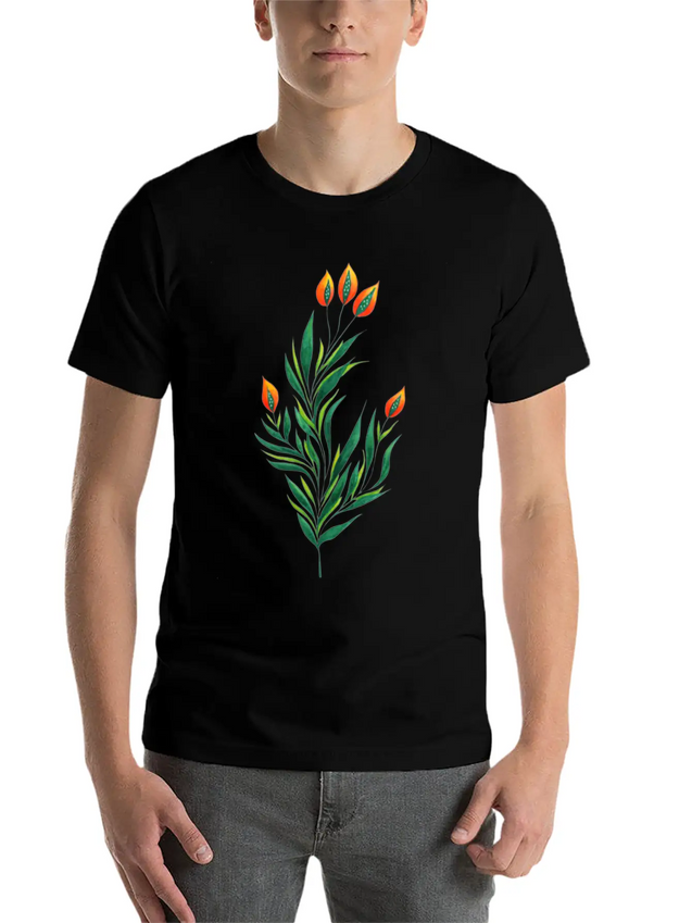 Green Plant With Orange Buds Kids Clothes Lightweight Cotton T-Shirt – Daily Comfort Graphic Shirt