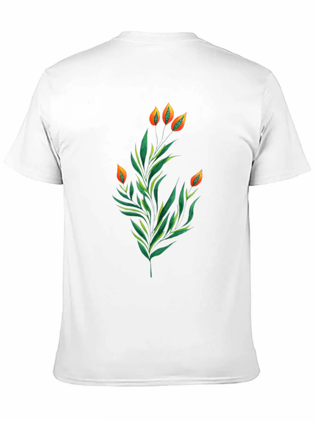 Green Plant With Orange Buds Kids Clothes Lightweight Cotton T-Shirt – Daily Comfort Graphic Shirt
